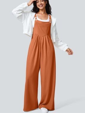HALARA Rust Orange Wide-Leg Button-Strap Jumpsuit